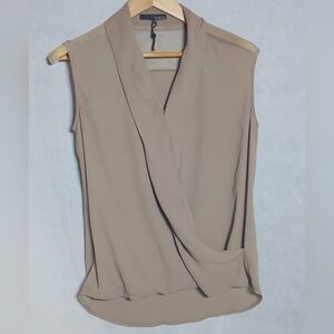 Ro & De Anthropologie Sz S Elegant Taupe Mesh Shoulder Sleeveless Drape Top